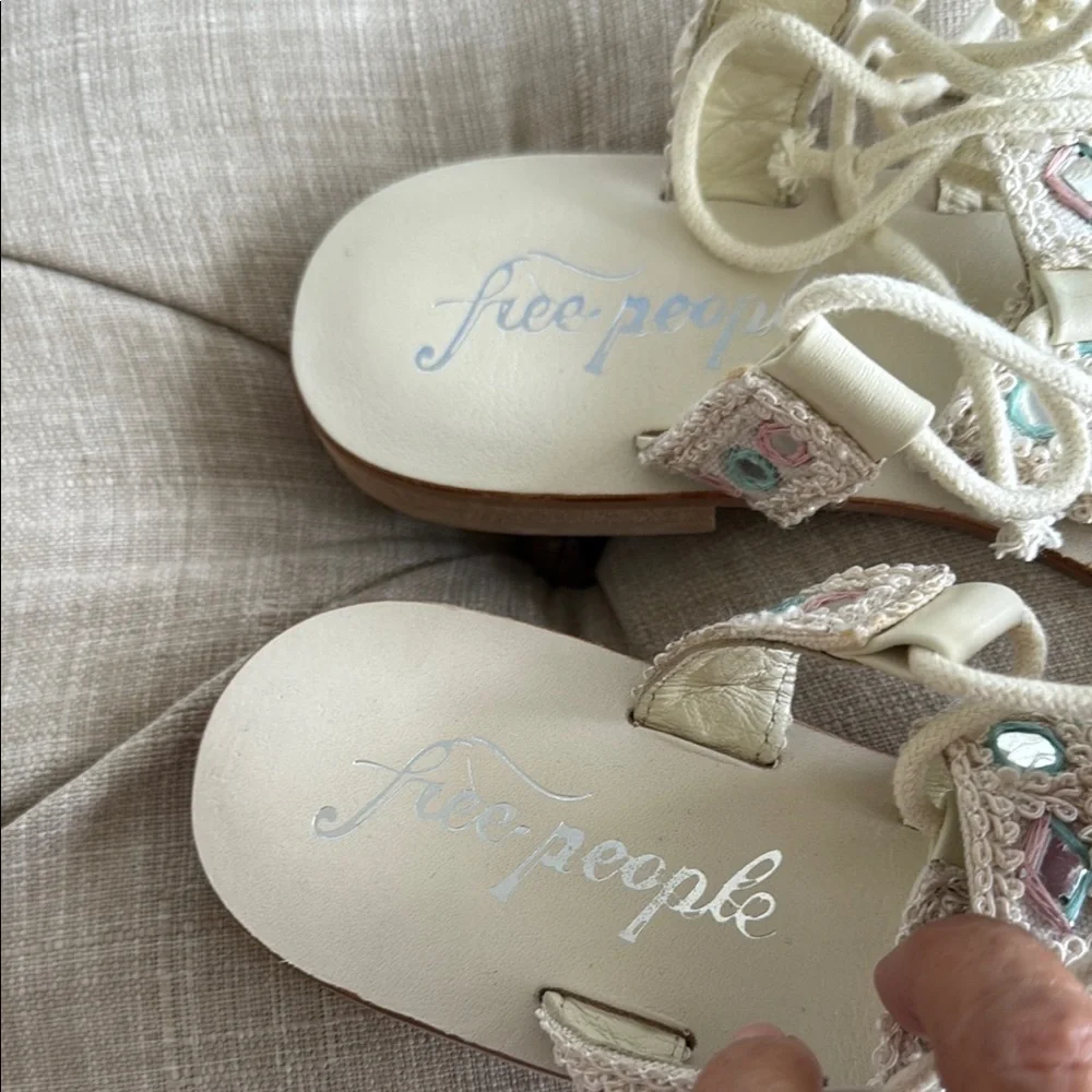 New N T Free People Cream and Blue Lace-Up Sandals